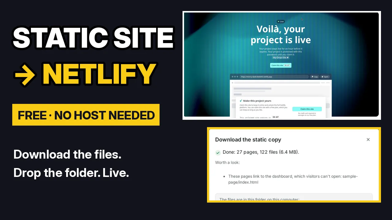 Video-Vorschaubild: Lade deine statische Website herunter und bringe sie kostenlos auf Netlify