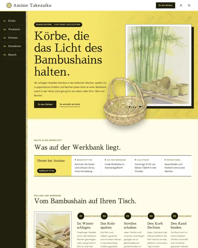 Startseite des Themes Amime Takezaiku, ein Design für die Branche Bambusflechterei