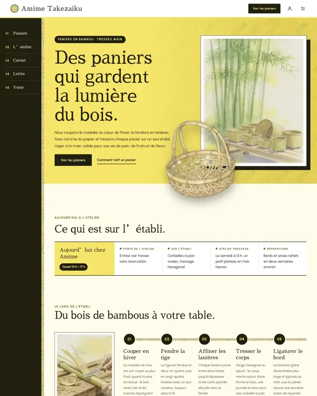 Page d’accueil du thème Amime Takezaiku, un design pour la catégorie Vannerie en bambou