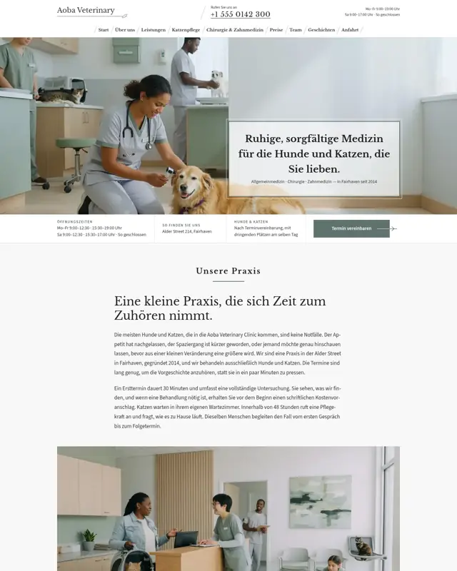 Startseite des Themes Aoba Veterinary, ein Design für die Branche Tierarztpraxis