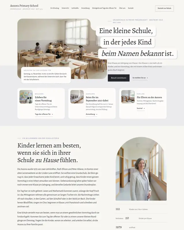 Startseite des Themes Aozora Primary School, ein Design für die Branche Privatgrundschule