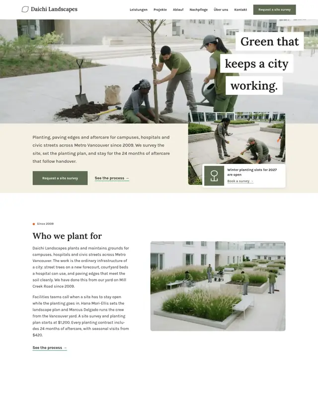 Startseite des Themes Daichi Landscapes, ein Design für die Branche Gewerblicher Landschaftsbau