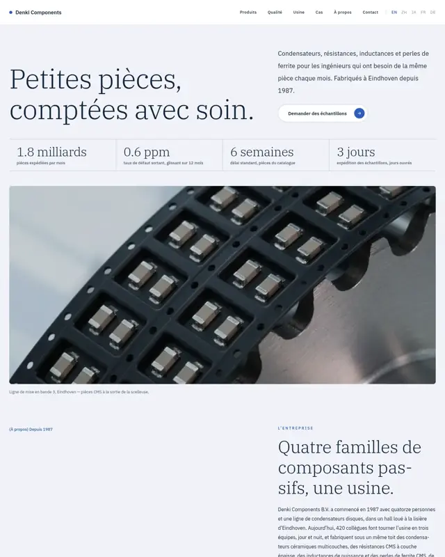 Page d’accueil du thème Denki Components, un design pour la catégorie Fabricant de composants électroniques