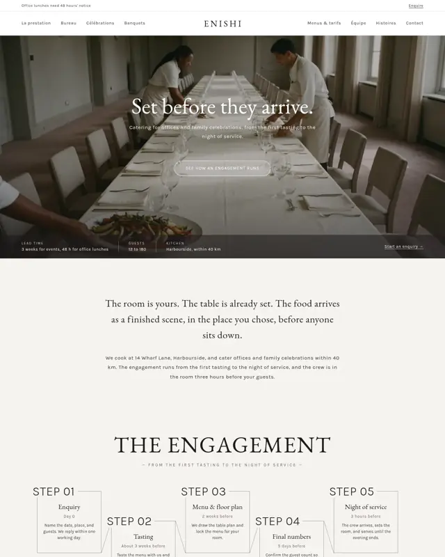 Page d’accueil du thème Enishi Catering, un design pour la catégorie Traiteur