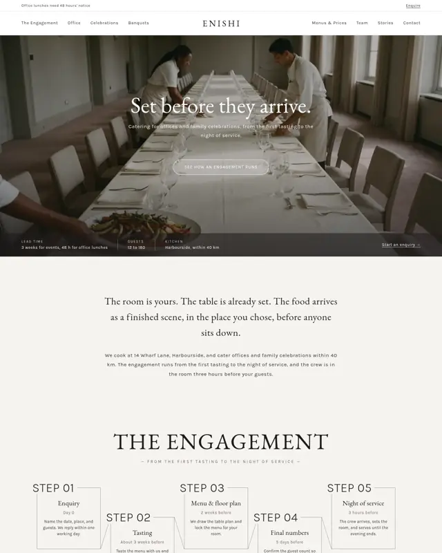 Home page of the Enishi Catering theme, a design for a catering company
