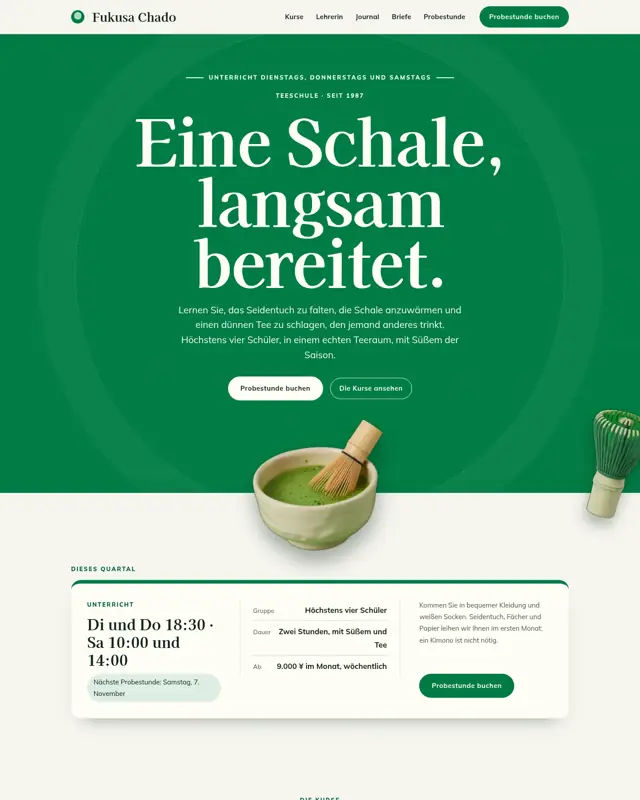 Startseite des Themes Fukusa Chado, ein Design für die Branche Teezeremonie-Schule