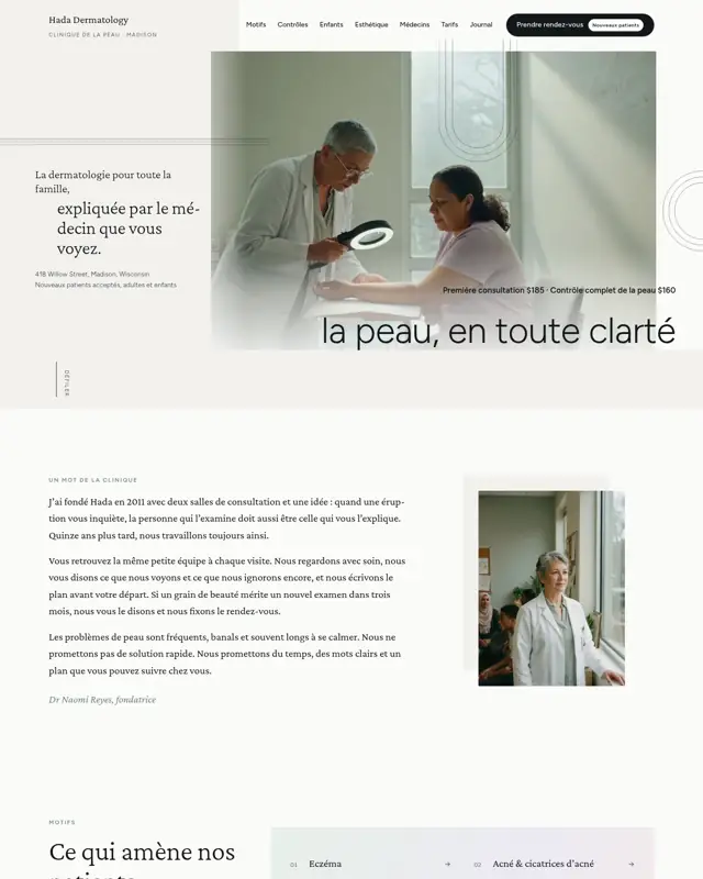 Page d’accueil du thème Hada Dermatology, un design pour la catégorie Cabinet de dermatologie