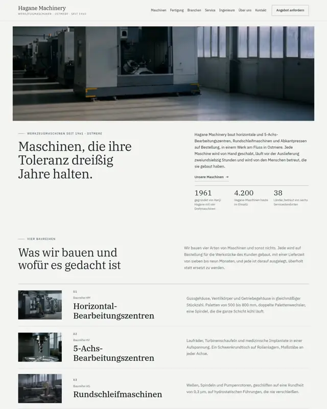 Startseite des Themes Hagane Machinery, ein Design für die Branche Maschinenbauunternehmen