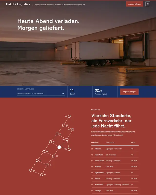 Startseite des Themes Hakobi Logistics, ein Design für die Branche Logistikunternehmen