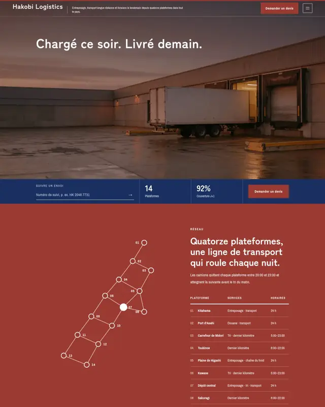Page d’accueil du thème Hakobi Logistics, un design pour la catégorie Entreprise de logistique