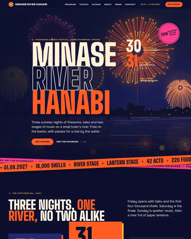 Home page of the Hanabi Matsuri theme, a design for a festival