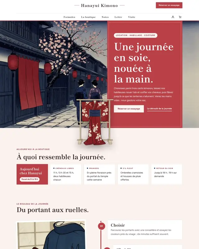 Page d’accueil du thème Hanayui Kimono, un design pour la catégorie Location et habillage de kimono