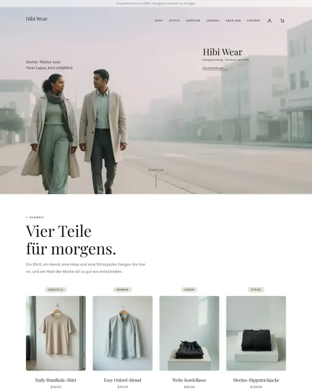 Startseite des Themes Hibi Wear, ein Design für die Branche Online-Shop für Alltagskleidung