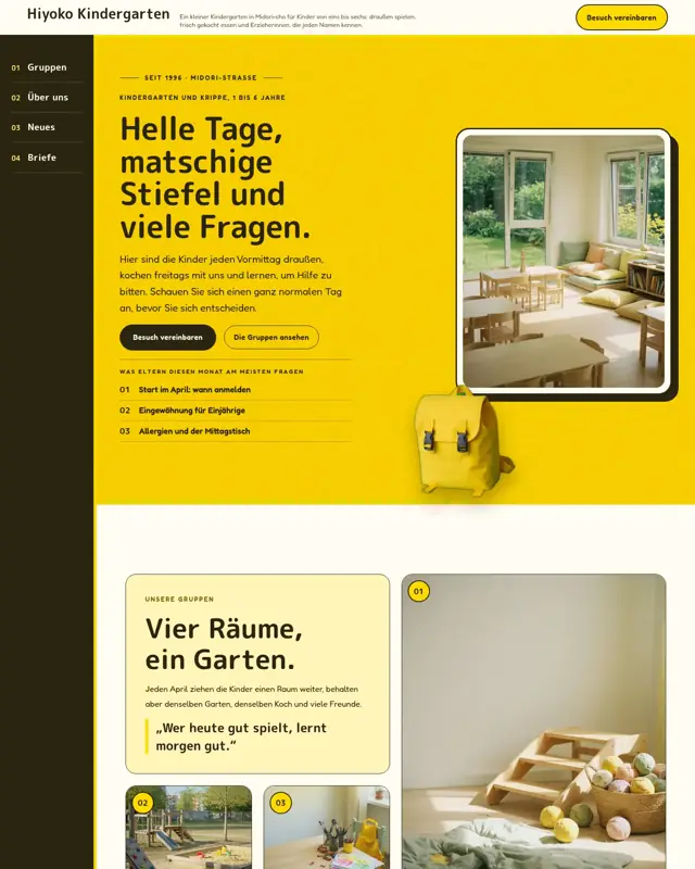 Startseite des Themes Hiyoko Kindergarten, ein Design für die Branche Kindergarten