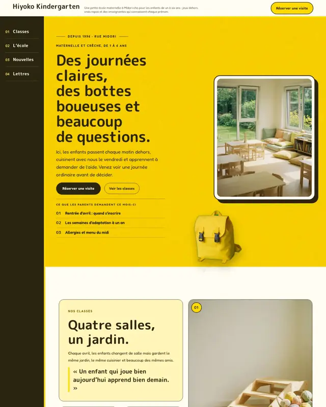 Page d’accueil du thème Hiyoko Kindergarten, un design pour la catégorie École maternelle
