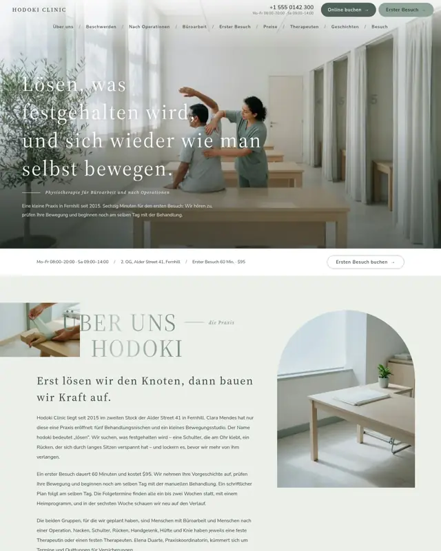 Startseite des Themes Hodoki Clinic, ein Design für die Branche Physiotherapiepraxis
