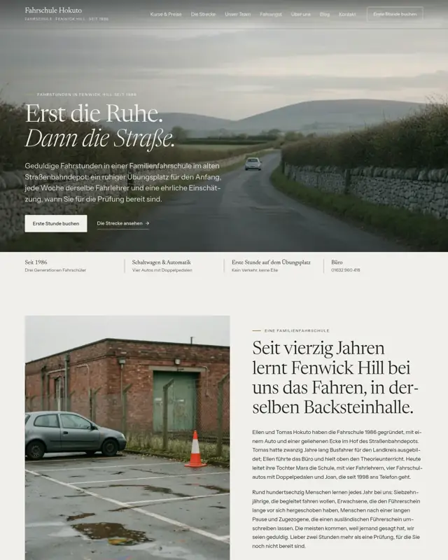 Startseite des Themes Hokuto Driving School, ein Design für die Branche Fahrschule