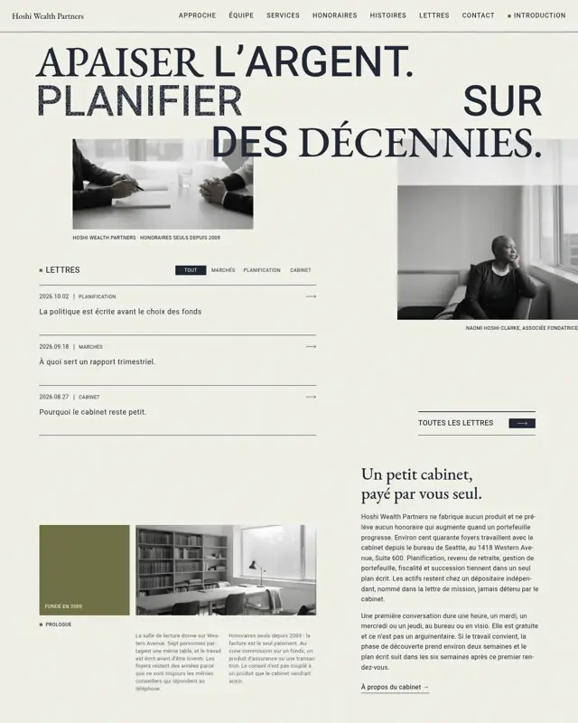 Page d’accueil du thème Hoshi Wealth Partners, un design pour la catégorie Cabinet de gestion de patrimoine