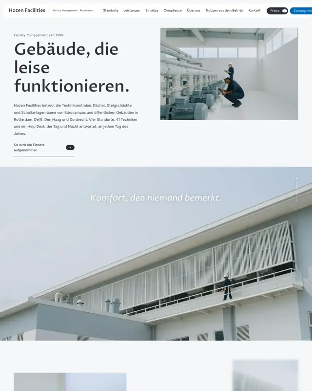 Startseite des Themes Hozen Facilities, ein Design für die Branche Facility Management