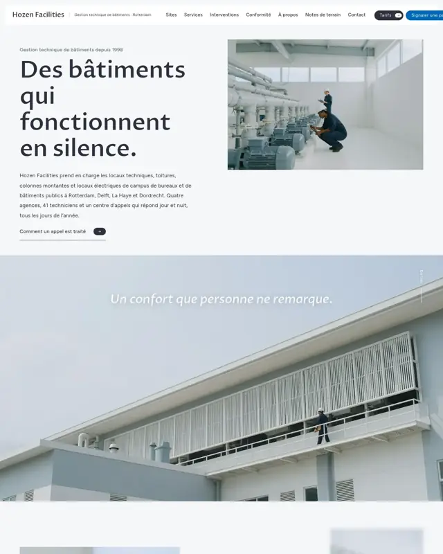 Page d’accueil du thème Hozen Facilities, un design pour la catégorie Gestion d'installations