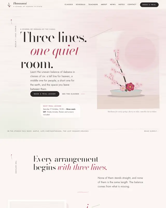 Home page of the Ikebana Kyoshitsu theme, a design for a flower school