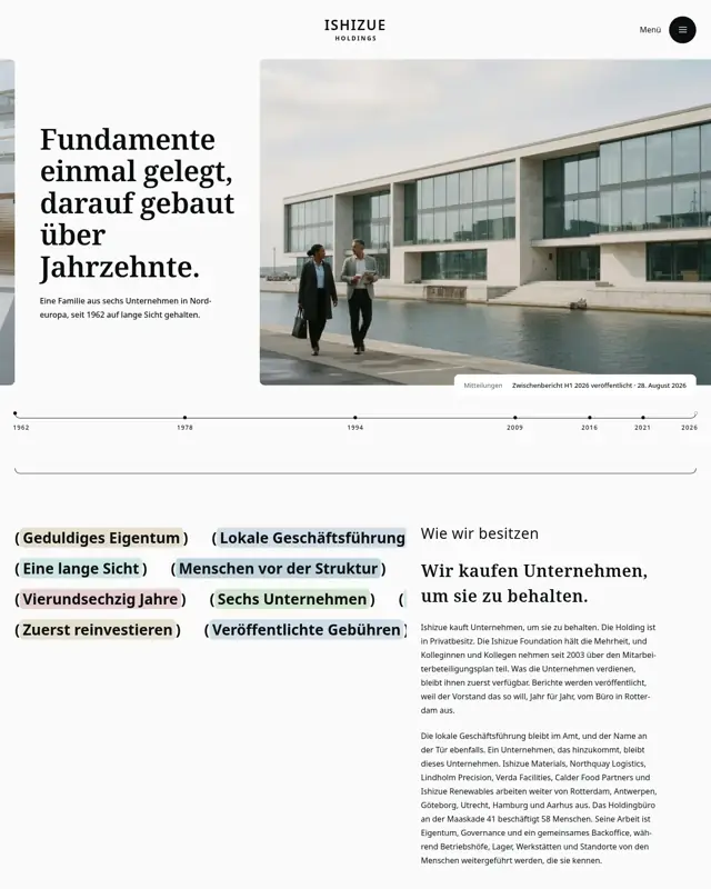 Startseite des Themes Ishizue Holdings, ein Design für die Branche Diversifizierte Holding