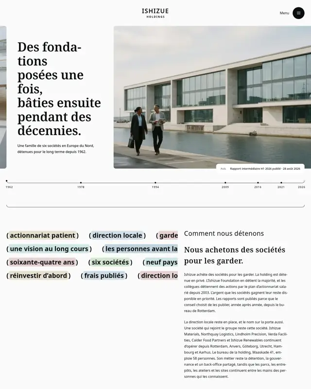 Page d’accueil du thème Ishizue Holdings, un design pour la catégorie Holding diversifié