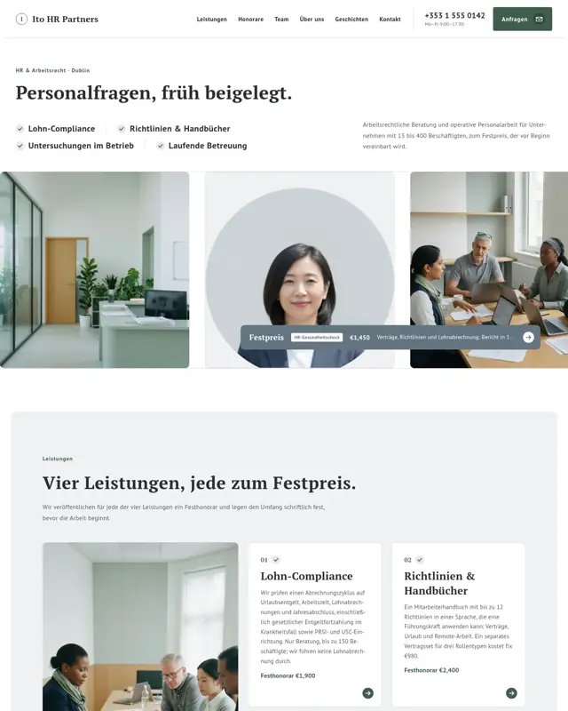 Startseite des Themes Ito HR Partners, ein Design für die Branche Personal- und Arbeitsrechtsberatung