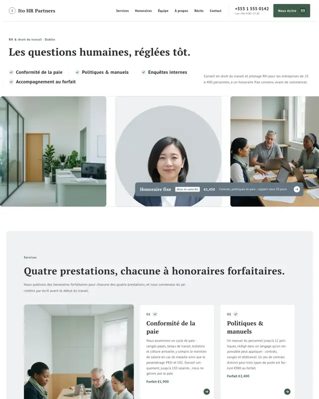 Page d’accueil du thème Ito HR Partners, un design pour la catégorie Conseil RH et droit du travail