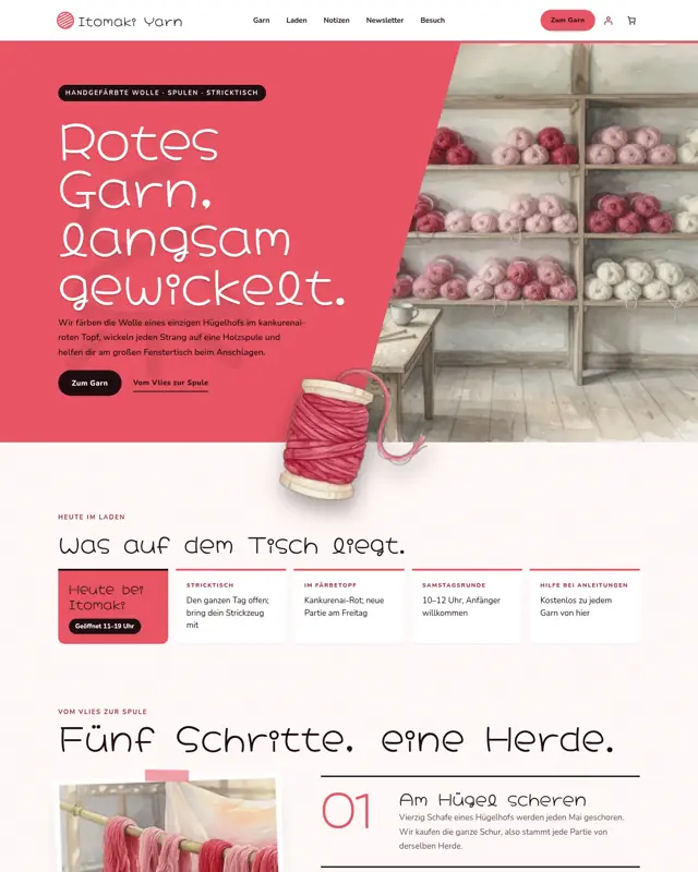 Startseite des Themes Itomaki Yarn, ein Design für die Branche Wollladen