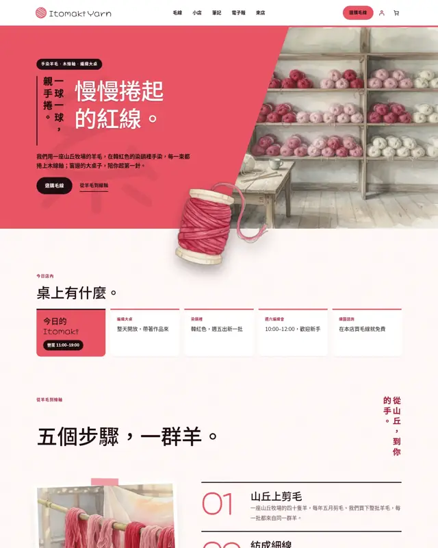 Itomaki Yarn 主題的首頁,一款為毛線店打造的設計
