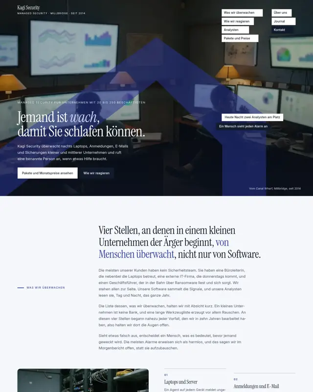 Startseite des Themes Kagi Security, ein Design für die Branche Managed-Security-Anbieter
