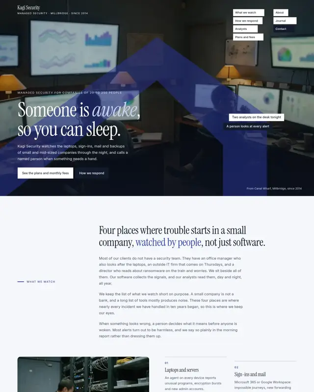 Home page of the Kagi Security theme, a design for a managed cybersecurity firm