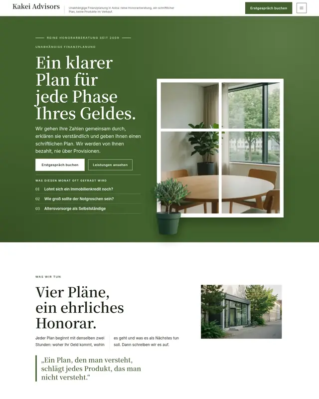 Startseite des Themes Kakei Advisors, ein Design für die Branche Unabhängige Finanzplanung
