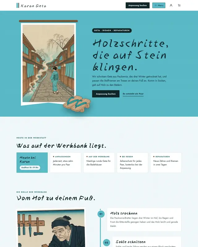 Startseite des Themes Karan Geta, ein Design für die Branche Geta (Holzsandalen)