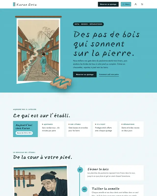 Page d’accueil du thème Karan Geta, un design pour la catégorie Geta (sandales en bois)