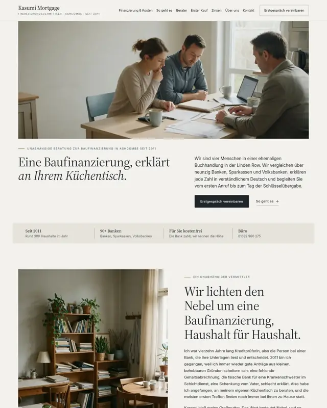 Startseite des Themes Kasumi Mortgage, ein Design für die Branche Baufinanzierungsvermittler