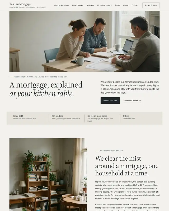 Home page of the Kasumi Mortgage theme, a design for a mortgage broker