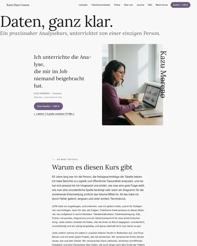 Startseite des Themes Kazu Data Course, ein Design für die Branche Online-Kurs