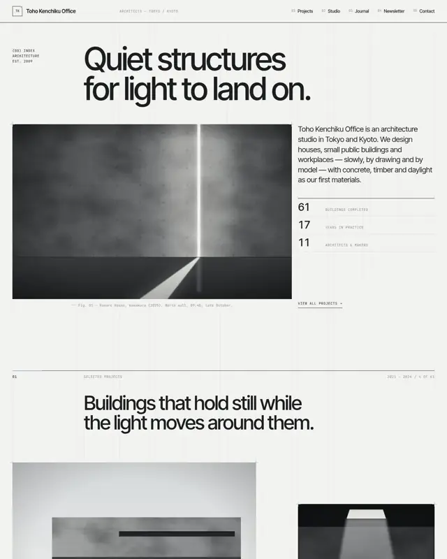 Home page of the Kenchiku Grid theme, a design for a architecture studio
