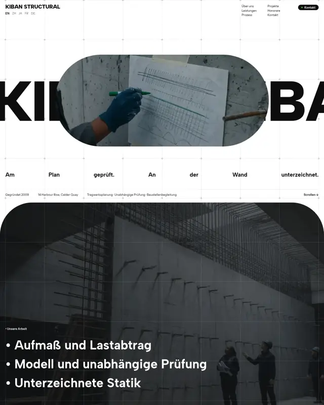 Startseite des Themes Kiban Structural, ein Design für die Branche Tragwerksplanung