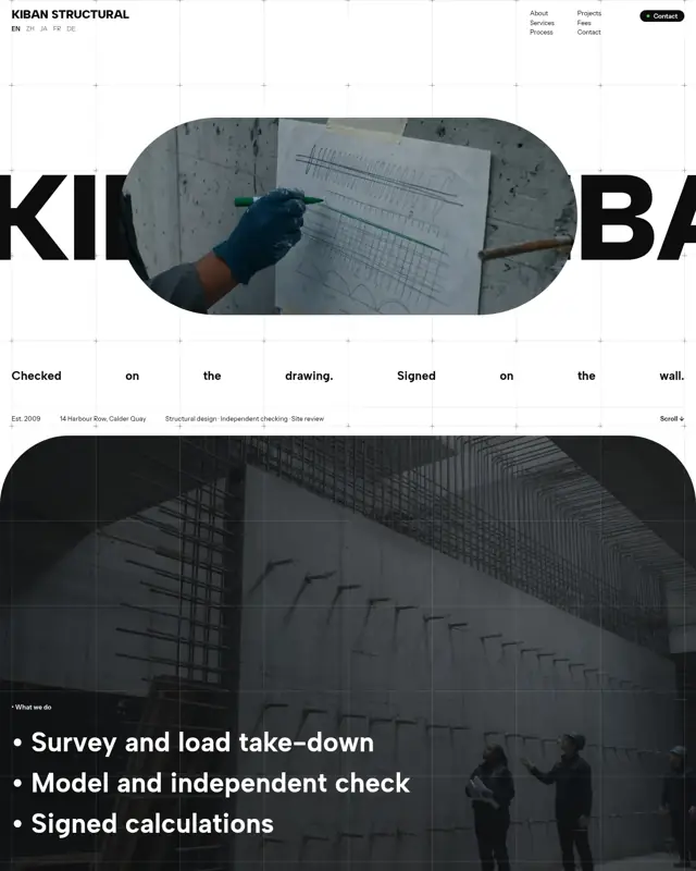 Home page of the Kiban Structural theme, a design for a structural engineering