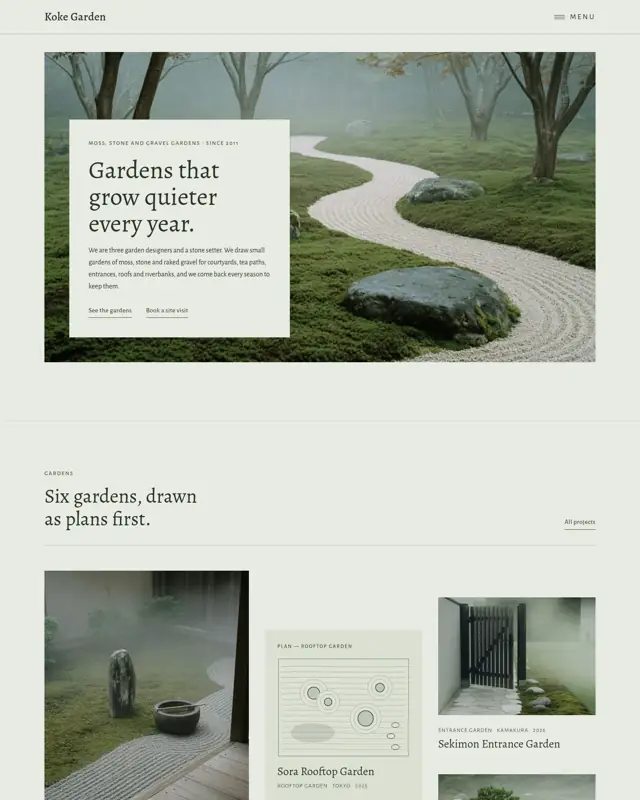 Home page of the Koke Garden theme, a design for a garden design