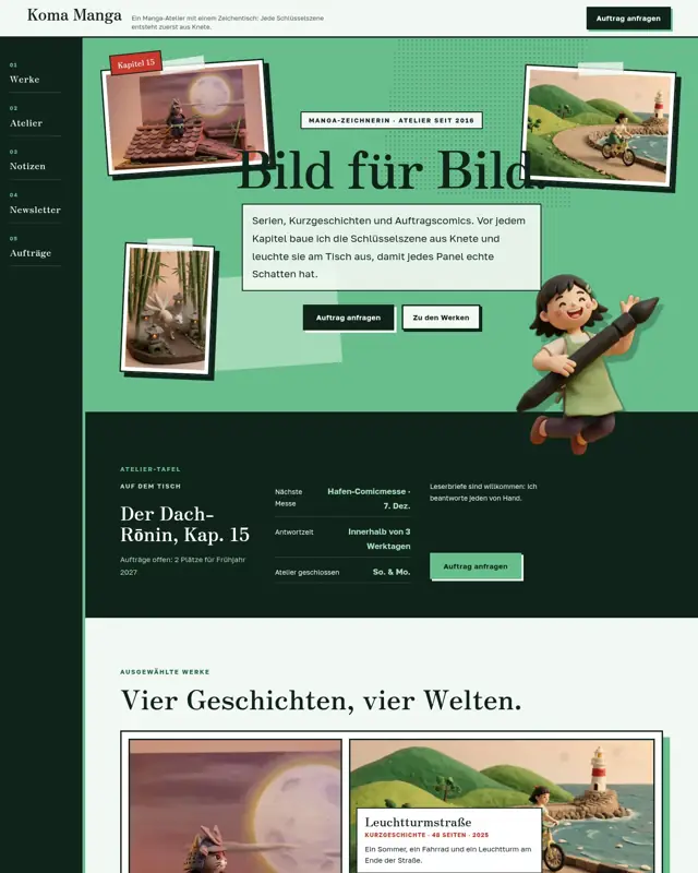Startseite des Themes Koma Manga, ein Design für die Branche Manga-Portfolio