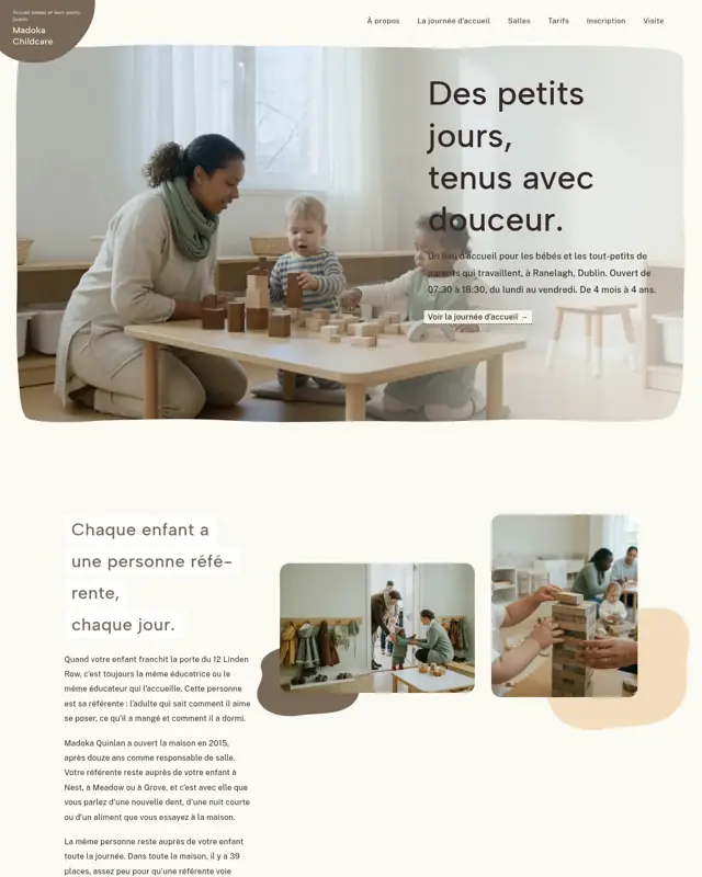Page d’accueil du thème Madoka Childcare, un design pour la catégorie Crèche