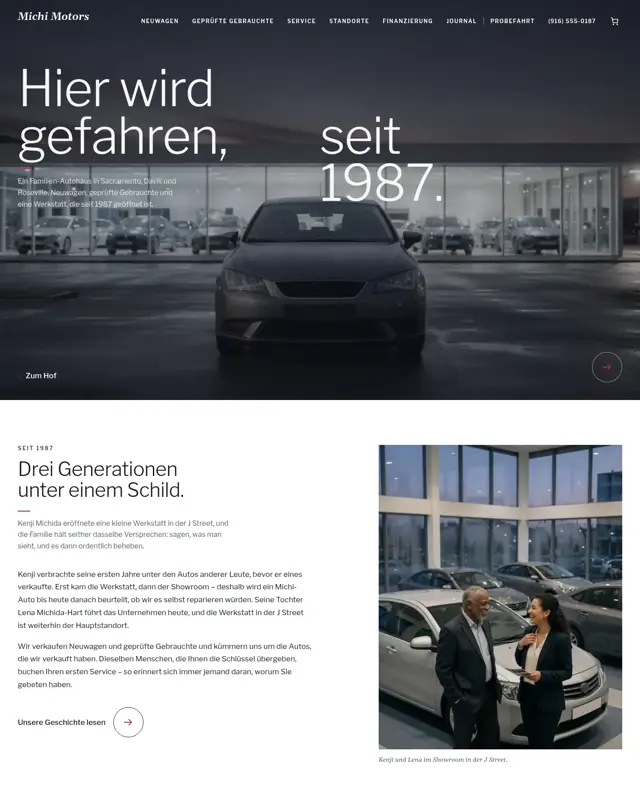 Startseite des Themes Michi Motors, ein Design für die Branche Autohaus
