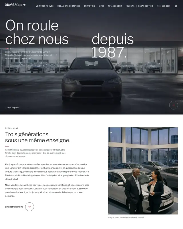 Page d’accueil du thème Michi Motors, un design pour la catégorie Concessionnaire automobile