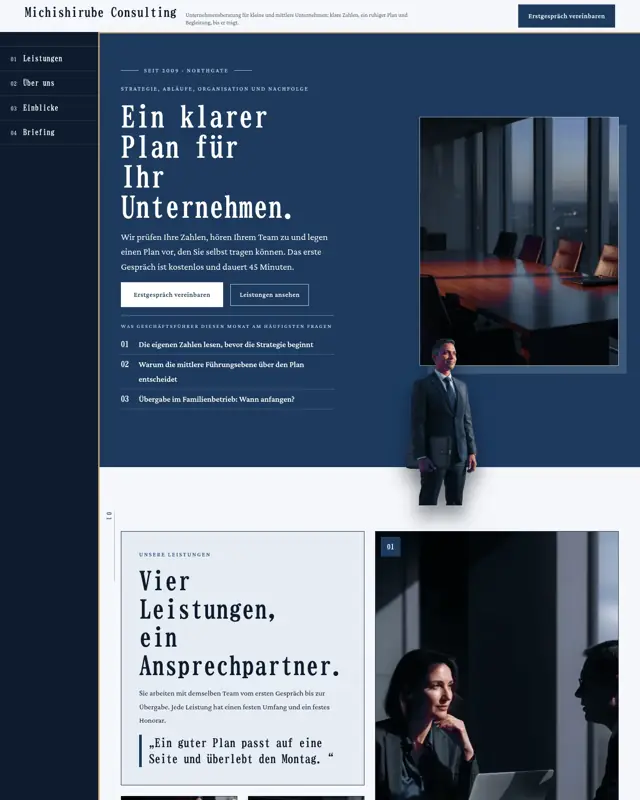 Startseite des Themes Michishirube Consulting, ein Design für die Branche Unternehmensberatung