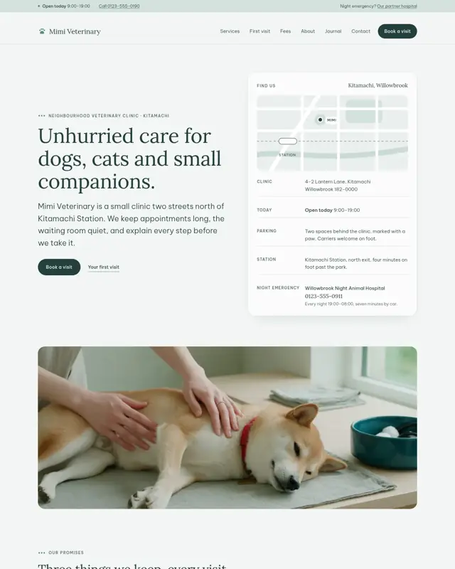 Home page of the Mimi Veterinary theme, a design for a veterinary clinic