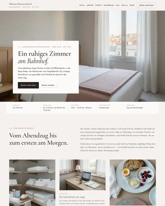 Startseite des Themes Minato Business Hotel, ein Design für die Branche Businesshotel